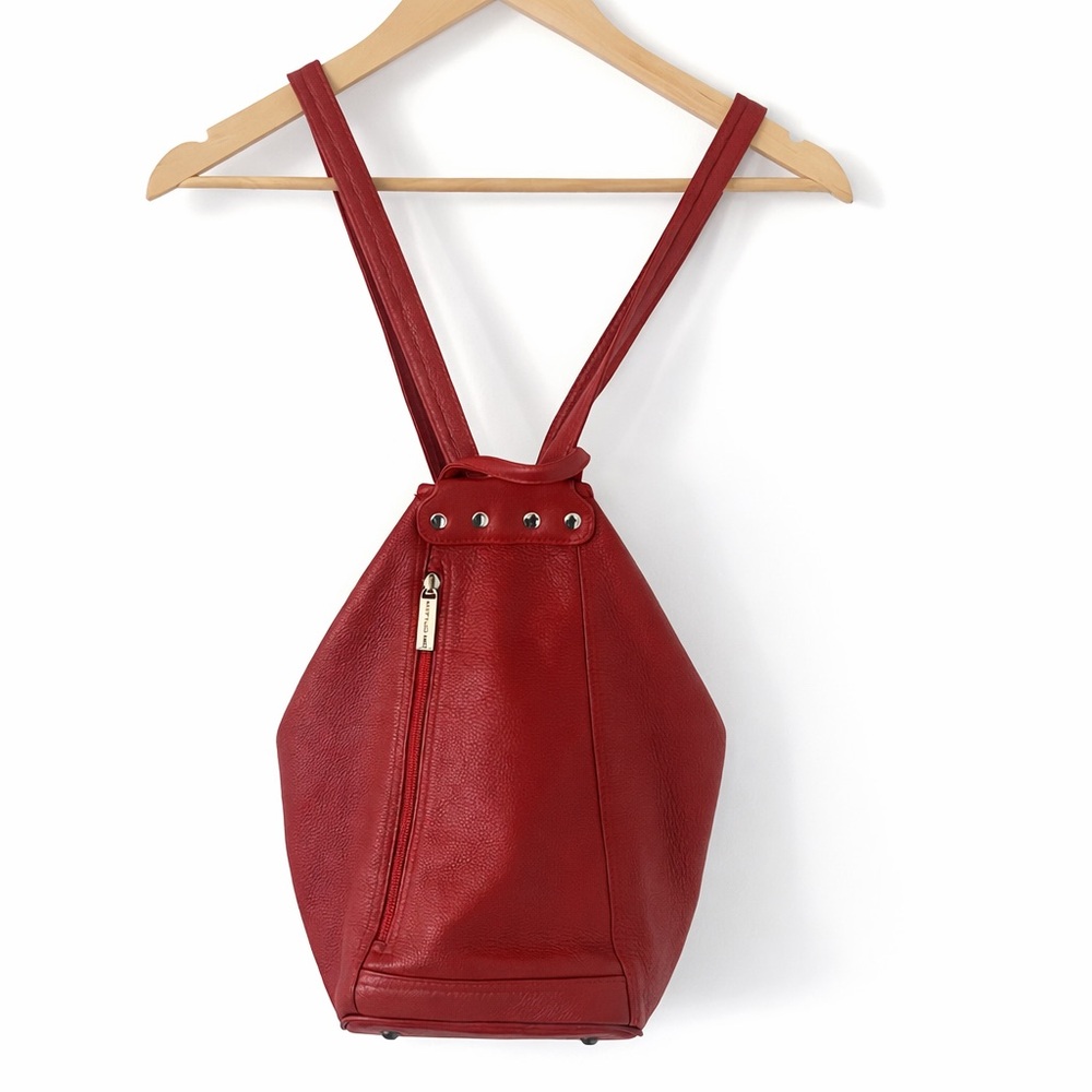 Matteo Mio Convertible Red Leather Backpack Shoulder Bag